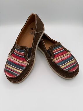 Ariat Brown Slip-On Loafers with Multicolor Striped Toe